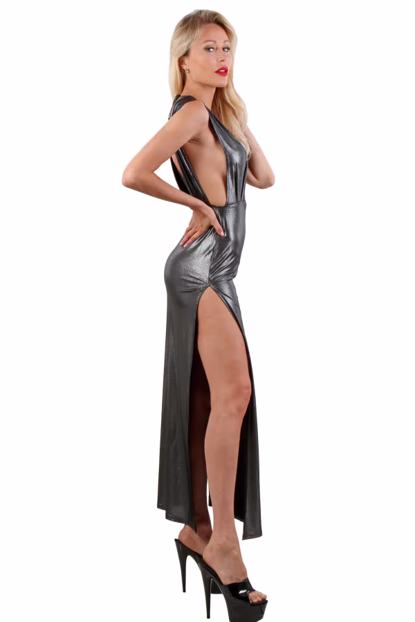 Robe longue effet métallique noire de Soisbelle