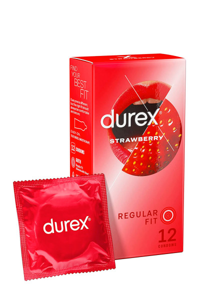 12 préservatifs lubrifiés Fraise Durex Regular Fit