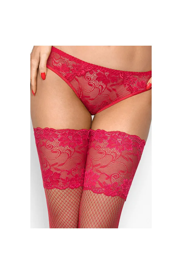 Bas résille : Bas rouges autofixants larges jarretières dentelle Axami