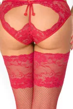 Bas résille rouge autofixants larges jarretières