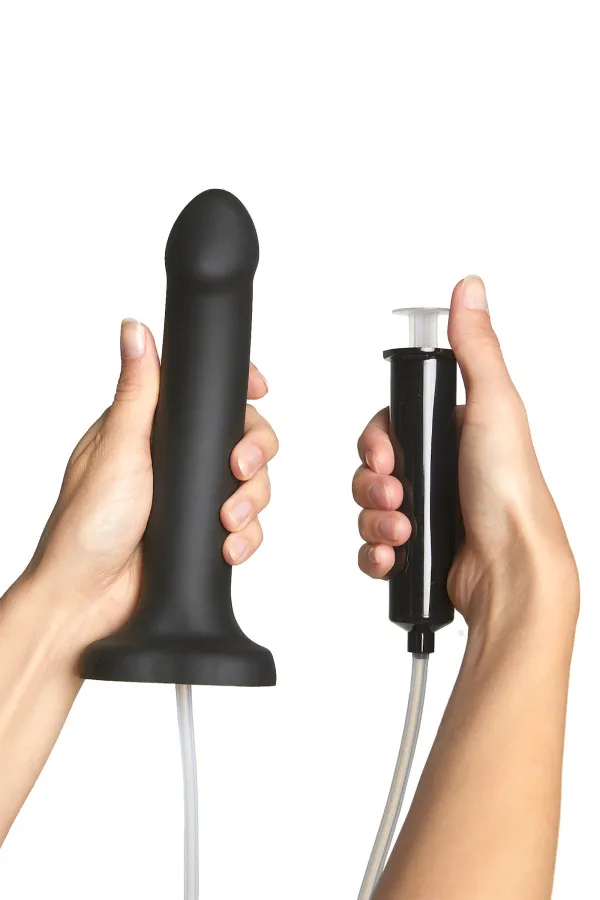 Gode éjaculateur Strap-On noir en taille L de Strap-On