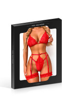 Ensemble 3 pièces en dentelle string porte-jarretelles