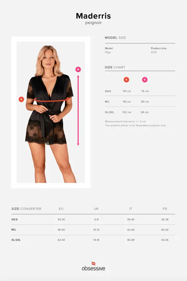 Déshabillé noir avec dentelle Maderris de Obsessive