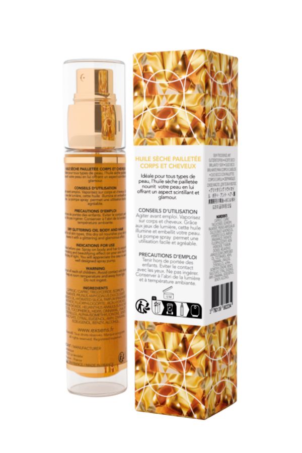 Huile sèche pailletée corps et cheveux Exsens Glam Oil 50ml