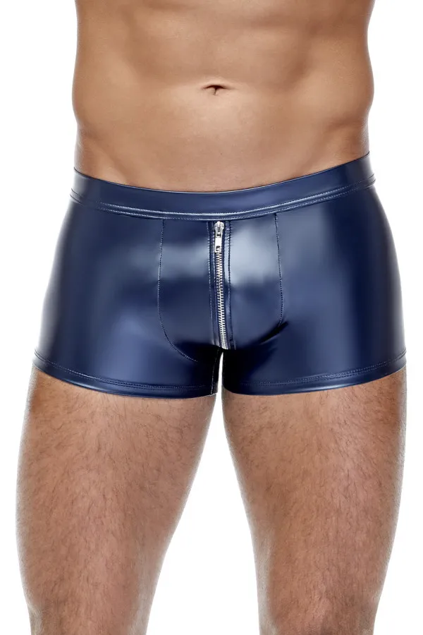 Boxer à zip effet wetlook bleu nuit pour hommes
