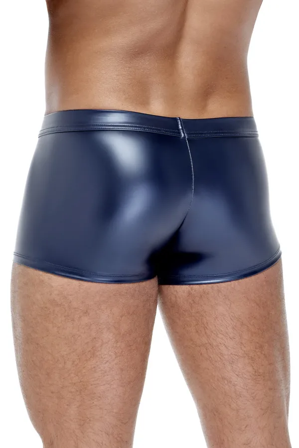 Boxer à zip effet wetlook bleu nuit pour hommes