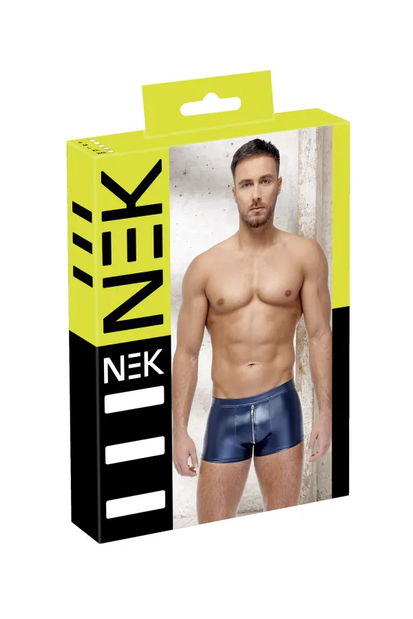 Boxer à zip effet wetlook bleu nuit pour hommes