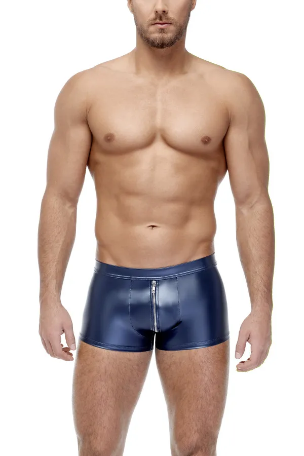 Boxer à zip effet wetlook bleu nuit pour hommes