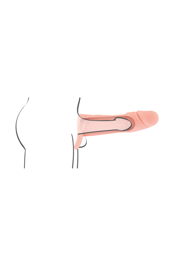 Hugy, gaine de pénis extension réaliste 16,5cm avec cockring