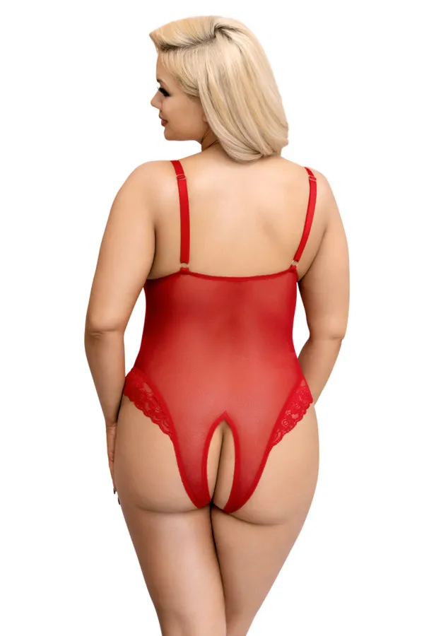 Body ouvert en dentelle rouge grande taille de Cotelli