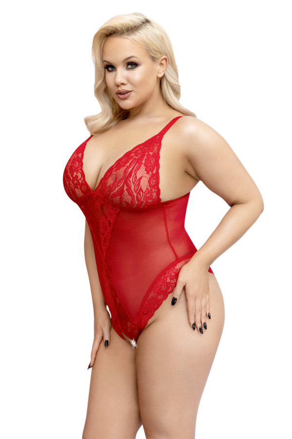 Body ouvert en dentelle rouge grande taille de Cotelli