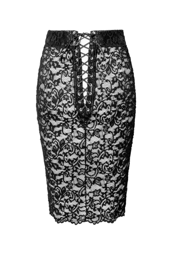 Jupe bi-matière wetlook et dentelle de Noir Handmade