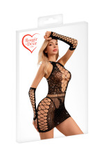 Robe courte et mitaine en résille et strass