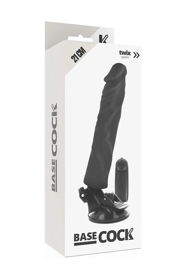 Gode réaliste vibrant avec base ventouse de couleur noir - Basecock