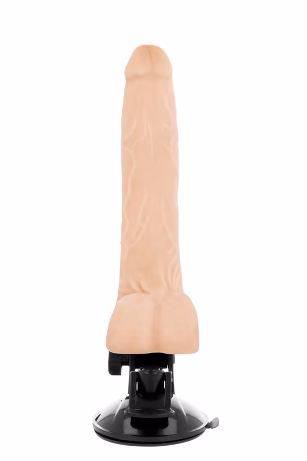 Gode réaliste à testicules avec base ventouse et télécommande couleur noir - Basecock
