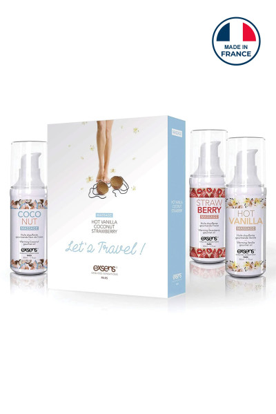 Coffret 3 huiles chauffantes gourmandes Exsens Let's Travel