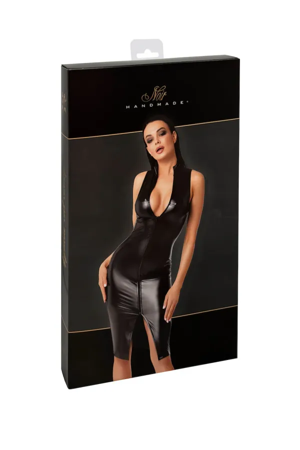 Robe moulante à double zip en wetlook de Noir Handmade