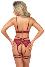 Ensemble 2 pièces ouverts en dentelle rouge