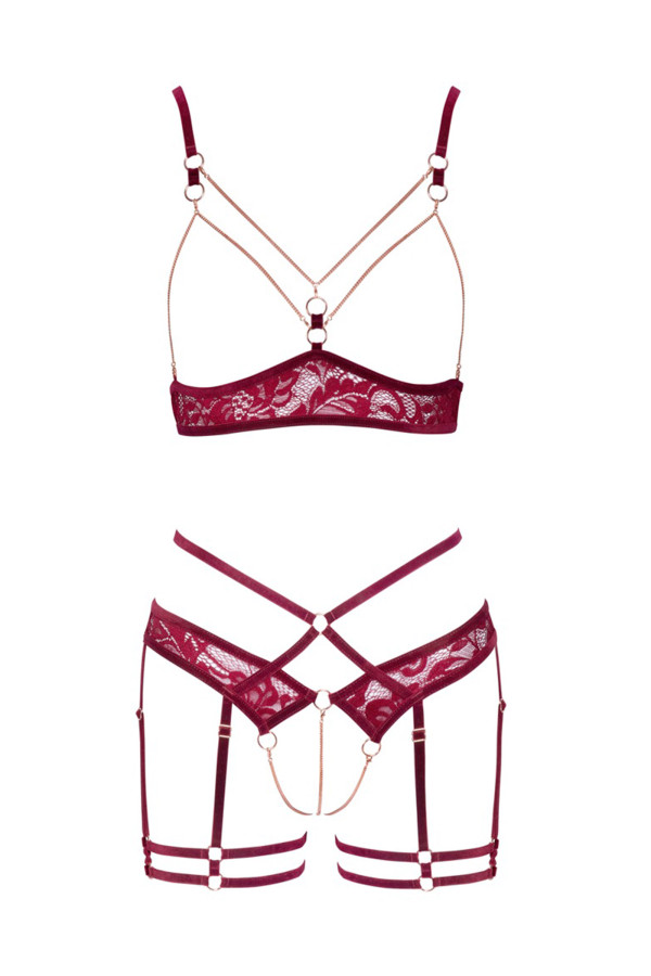 Ensemble 2 pièces ouverts en dentelle rouge