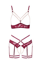 Ensemble 2 pièces ouverts en dentelle rouge