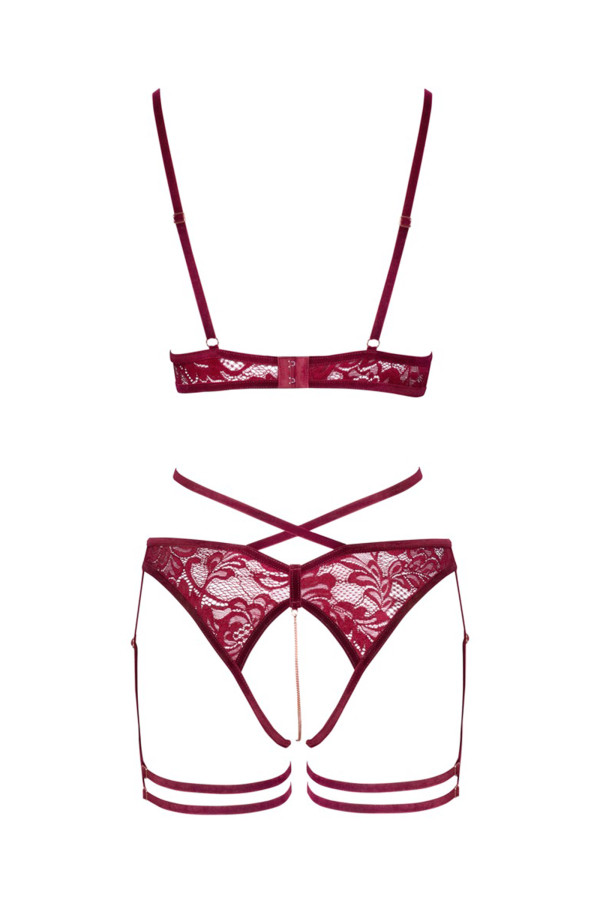 Ensemble 2 pièces ouverts en dentelle rouge