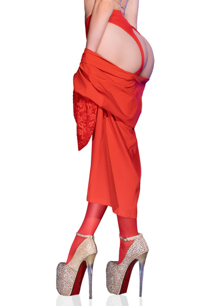 Collants ouverts rouge 30 deniers