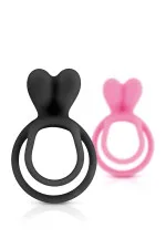Double cockring en silicone avec stimulateur de clitoris