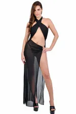 Robe transparente longue croisée