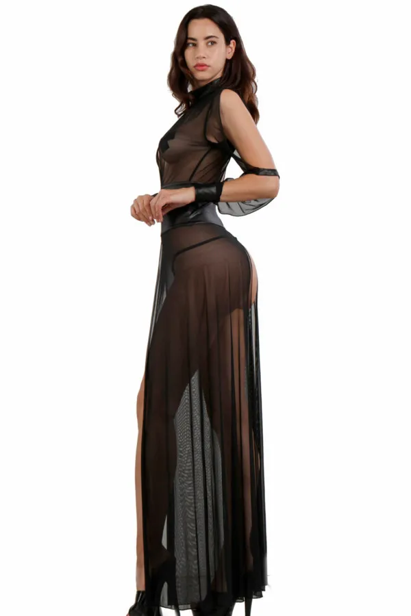 Robe longue fendue noire de Soisbelle