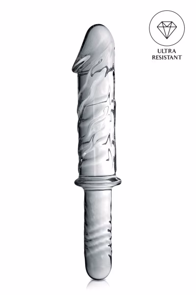 Sextoys : Dildo puissant en verre avec poignée 28.5cm pas cher