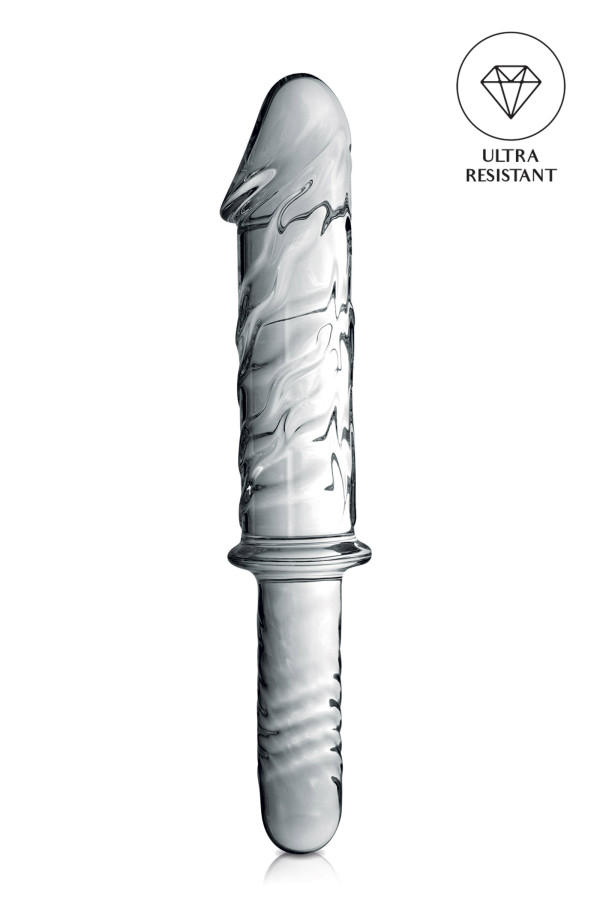 Sextoys : Dildo puissant en verre avec poignée 28.5cm pas cher