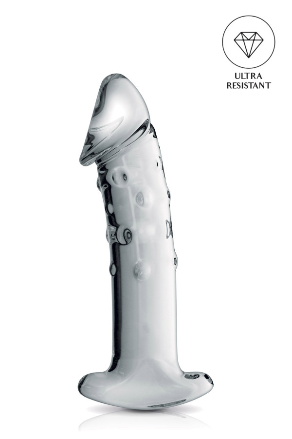 Glossy n°3, dildo en verre réaliste avec poignée 18cm