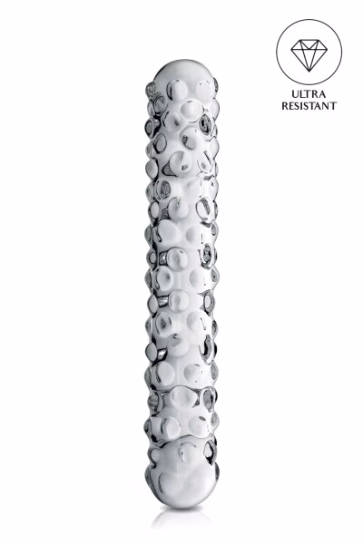 sextoy : Dildo perlé en verre transparent 17cm