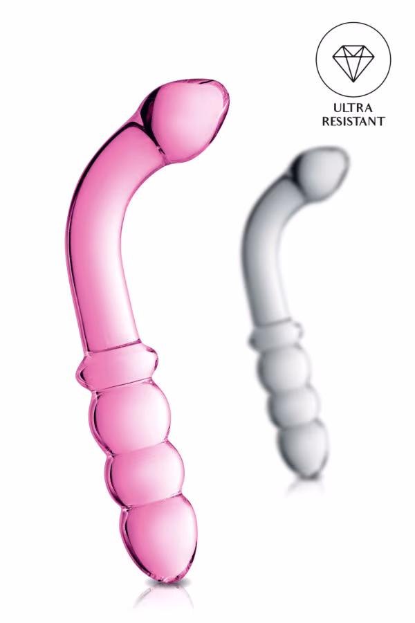 Dildo coudé multi stimulation en verre 22cm pas cher