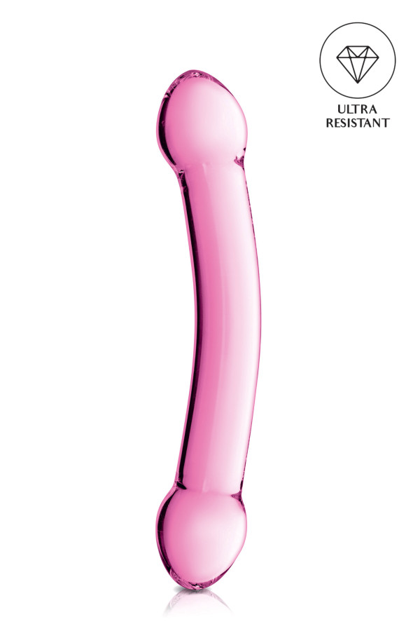Double dildo incurvé en verre translucide 22.5cm pas cher