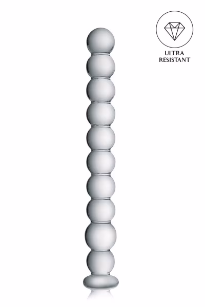 Sextoys : Dildo transparent en verre à boules 24cm pas cher