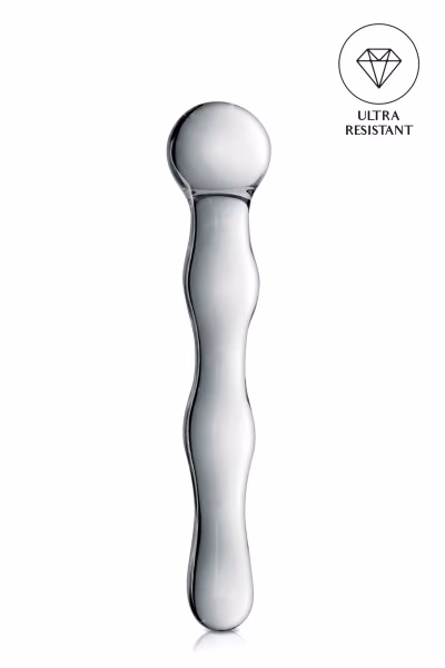 Dildo ondulé avec boule en verre translucide 17cm pas cher