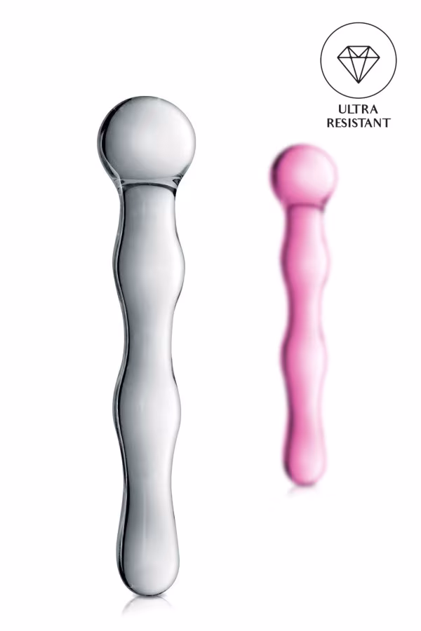 Dildo ondulé avec boule en verre translucide 17cm pas cher
