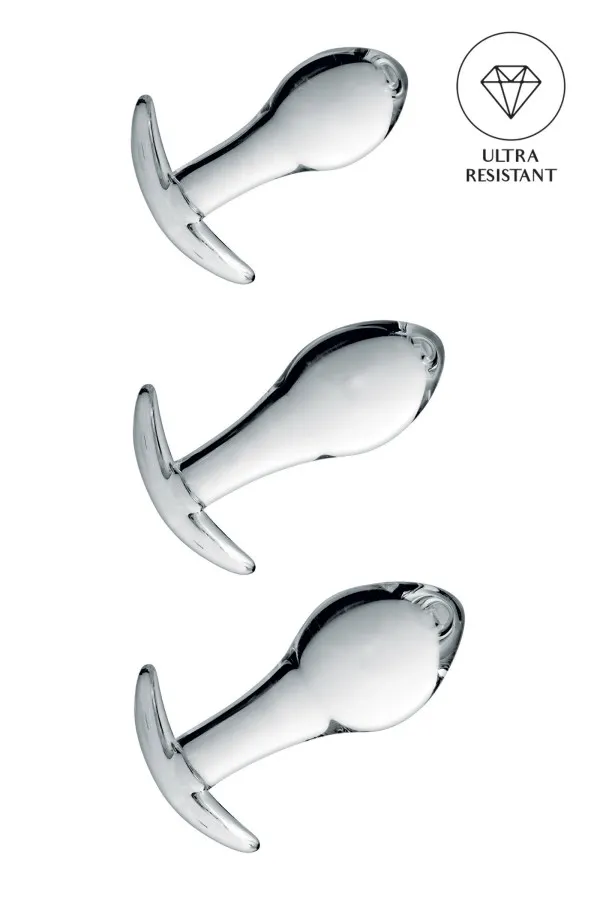 Coffret de 3 plugs anal en verre translucide incassable pas cher