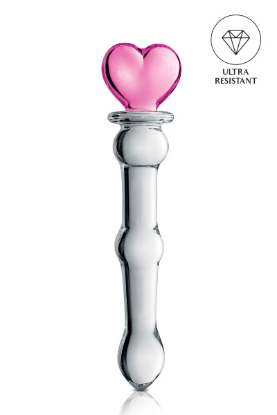 Glossy n°21, dildo en verre avec cœur 20cm