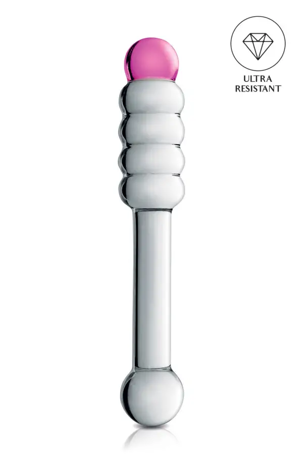 Dildo en verre translucide et rose 2 terminaisons pas cher