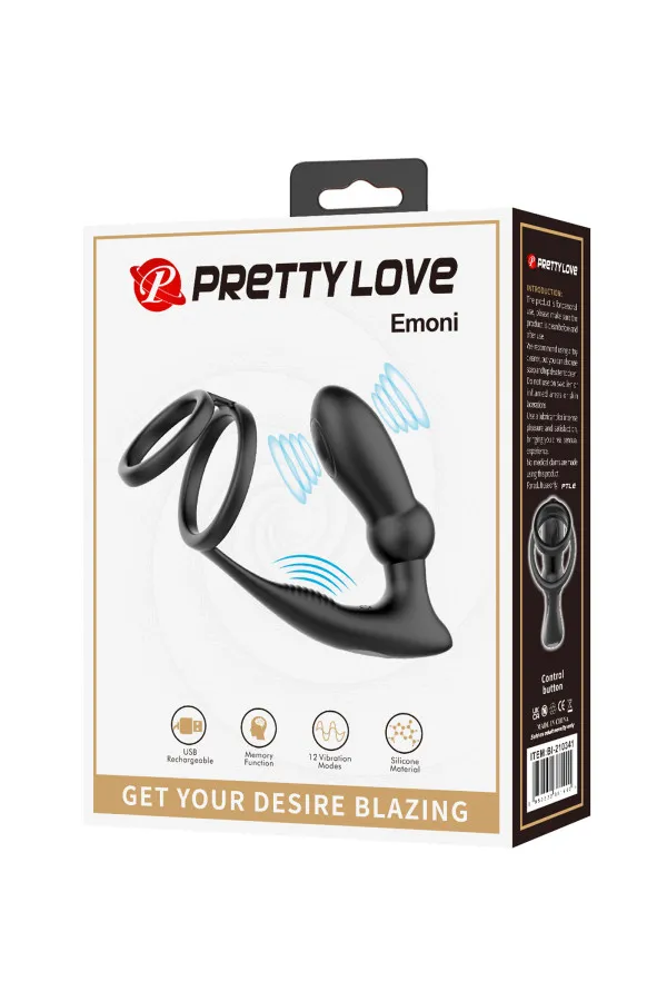 Pretty Love Emoni Anneau pénien vibrant avec plug anal