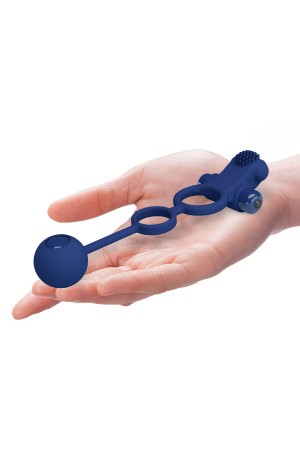 Double cockring vibrant avec stimulateur et poids
