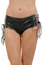 Mini short noir à laçages façon cuir