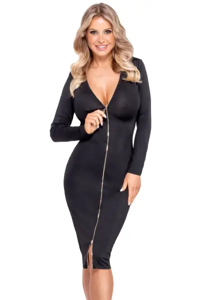 Robe midi moulante noire avec zip à double sens