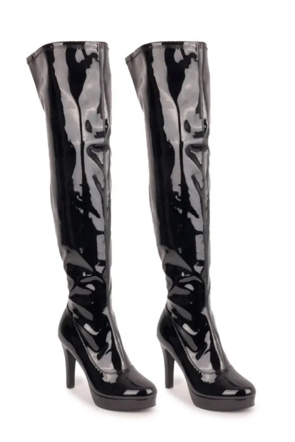 Cuissardes vernies noires à talons – Élégance et audace