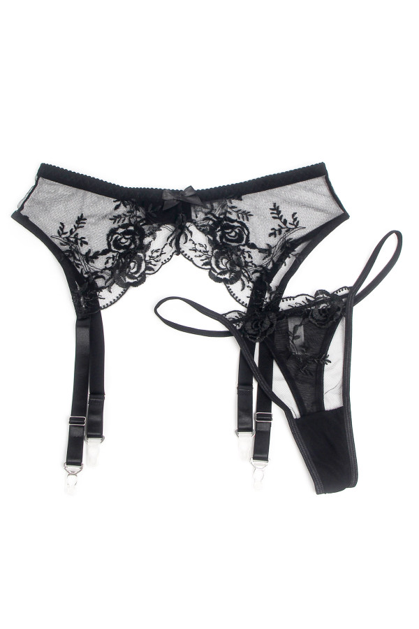 Porte-jarretelles et string noir