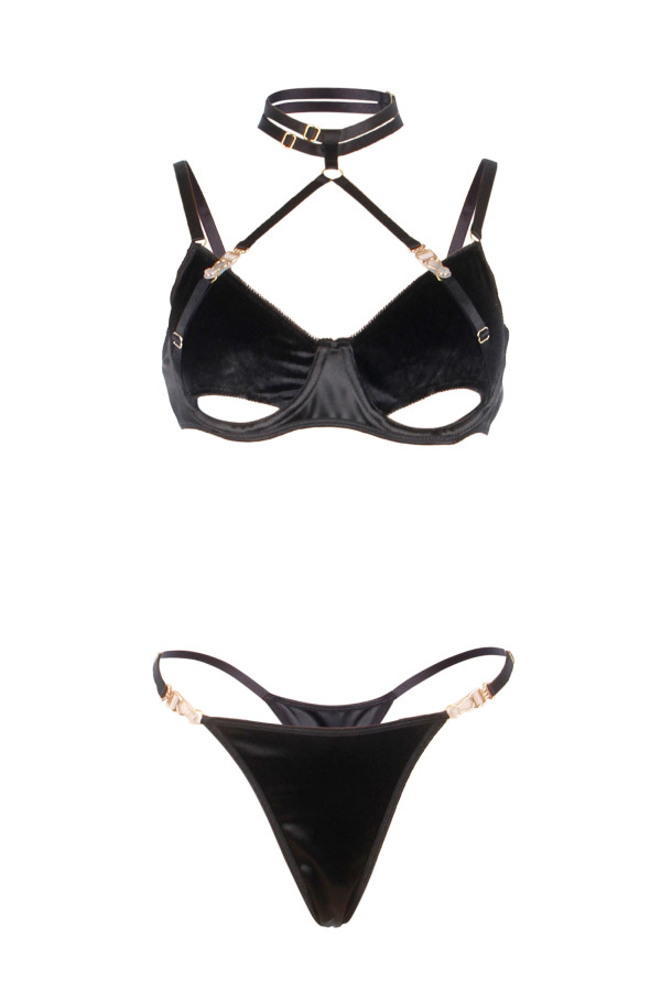 Ensemble soutien-gorge et string en velours