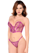 Ensemble lingerie corset et string rose