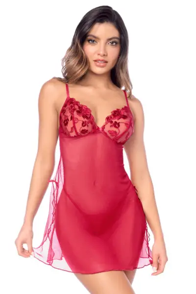 Nuisette rouge transparente avec string